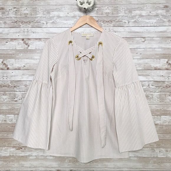 MICHAEL Michael Kors Tops - Michael Kors Striped Bell Sleeve Lace Up Blouse S
